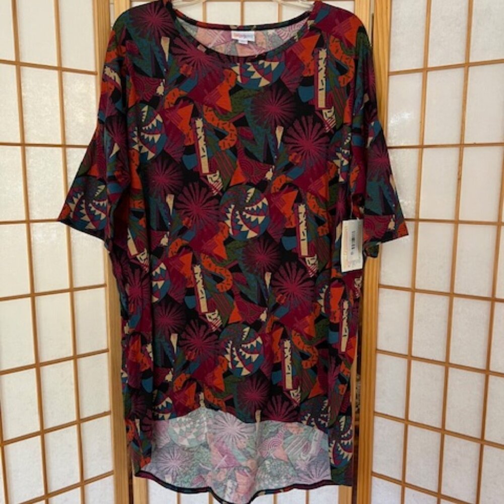 LuLaRoe Shirt. Irma. L. Red, Purple, Green